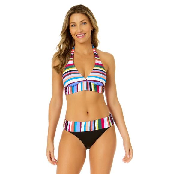 Anne Cole Women's Easy Breezy Stripe Halter Bikini Top in Multi, size D cup, NWT - Picture 4 of 8